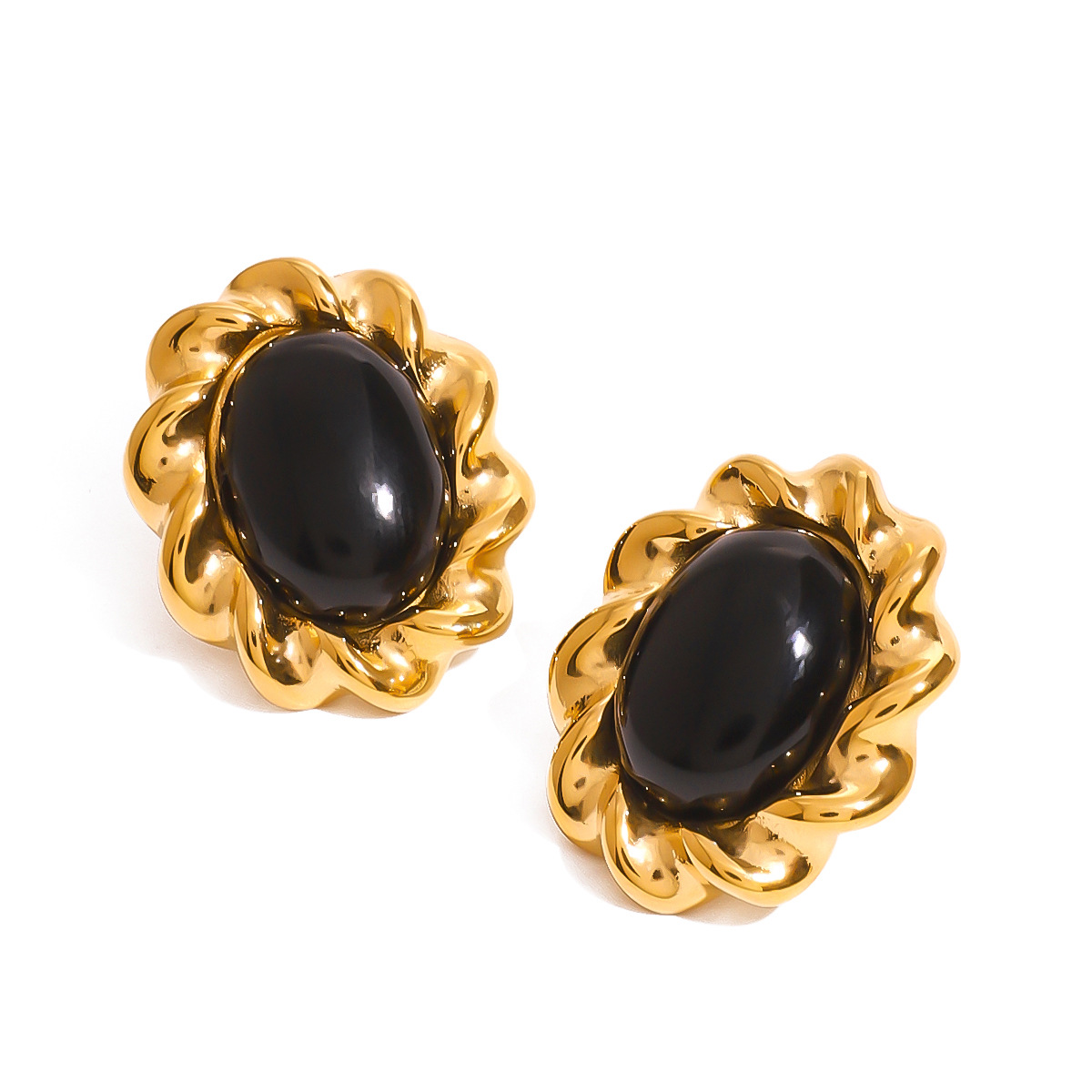 1 paire de boucles d'oreilles rétro géométriques en acier inoxydable plaqué or 18 carats pour femme de la série Classic h5 